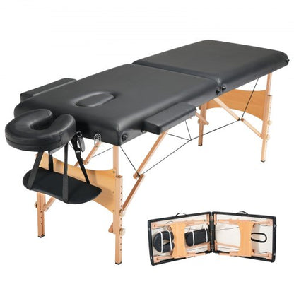 Portable Massage Table 24" W, 2 Folding Lightweight Massage Table, 8-Level Height Adjustable Salon Tattoo Bed, Spa Table with Headrest, Armrests, Hand Pallet & Carrying Bag, 600LBS