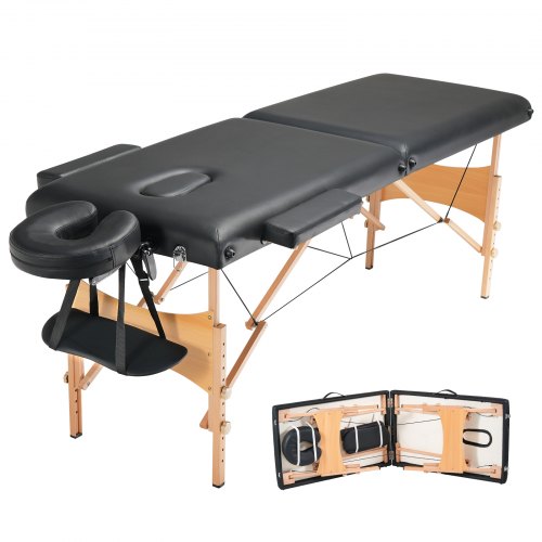 Portable Massage Table 24" W, 2 Folding Lightweight Massage Table, 8-Level Height Adjustable Salon Tattoo Bed, Spa Table with Headrest, Armrests, Hand Pallet & Carrying Bag, 600LBS
