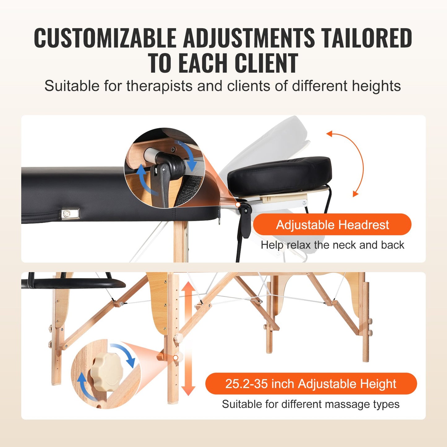 Professional Wide Massage Table 30" W, Heavy Duty Folding Massage Table, 8-Level Height Adjustable Facial Salon Tattoo Bed, Portable Spa Table with Headrest, Hand Pallet & Carrying Bag, 750LBS