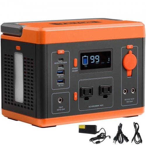 Portable Power Station, 296Wh, Backup Lithium-ion Battery Solar Powered Generator, 300W(Peak Power 600W) Pure Sine Wave AC Outlet, USB QC3.0 LED Light, for Outdoors Camping Travel Home Emergency
