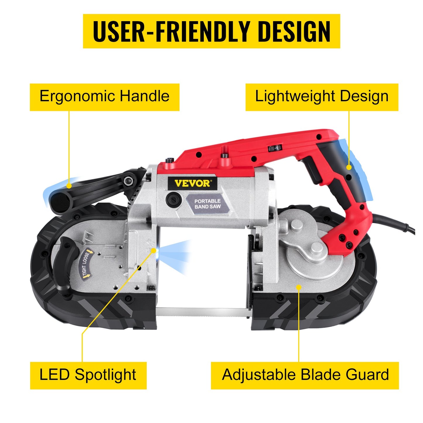Cordless Band Saw, 5-Inch Cut Capacity, Variable Speed, Handheld, 10A Motor, for Metal, Wood, Tubing, Pipes, Rebar, Plastic