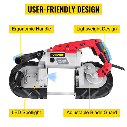 Cordless Band Saw, 5-Inch Cut Capacity, Variable Speed, Handheld, 10A Motor, for Metal, Wood, Tubing, Pipes, Rebar, Plastic