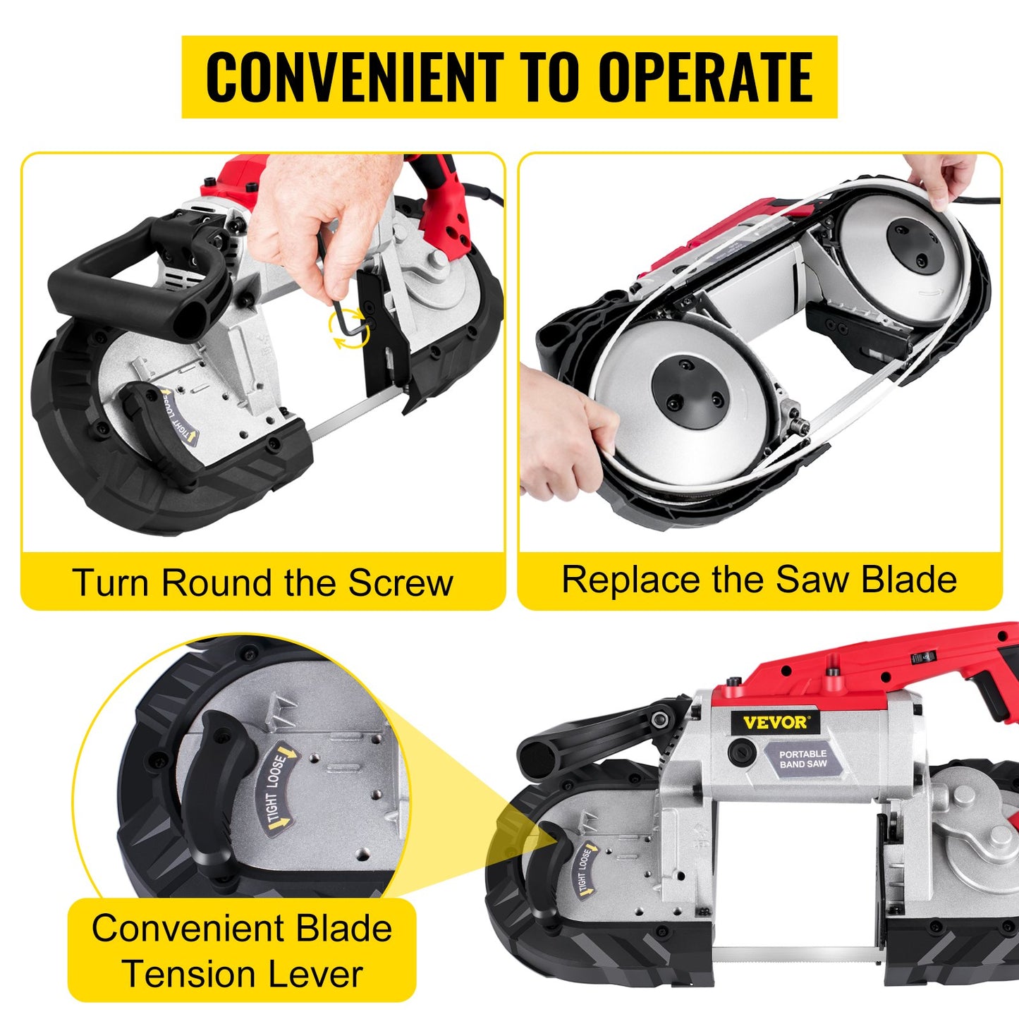 Cordless Band Saw, 5-Inch Cut Capacity, Variable Speed, Handheld, 10A Motor, for Metal, Wood, Tubing, Pipes, Rebar, Plastic