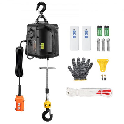 3-in-1 Electric Hoist Winch, 1100lbs 1500W Portable Power Winch Crane, 110V/120V 22.9 ft Lifting Height, 13 ft/min with Manual, Wired and Wireless Remote Control, Overload Protection