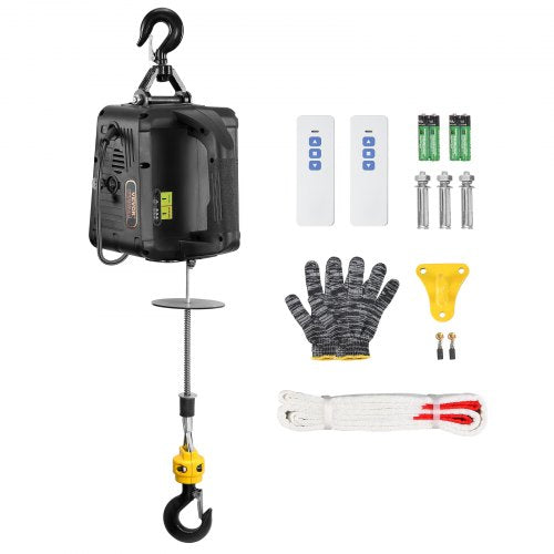 1100 lbs Electric Hoist Winch, 2-in-1 1500W Portable Power Winch Crane, 23 ft Lifting Height, Attic lift with Wireless Remote Control, for Garage, Warehouse, Factory Lifting Towing