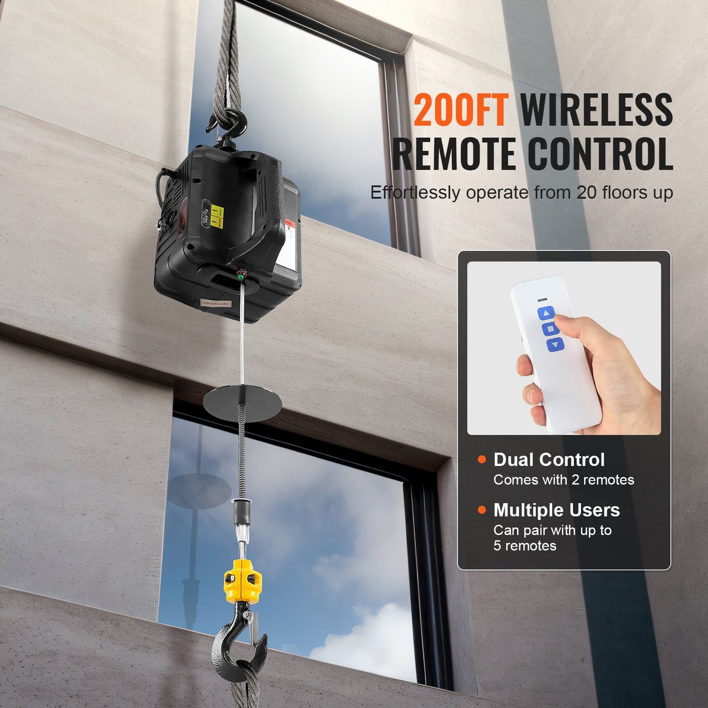 2-i-1 bärbar elektrisk lyftkraftsvinsch 499 kg Trådlös fjärrkontroll