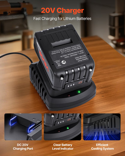 20V MAX, Portable Battery and Charger Combo, AC 110V, 4.0 Ah Lithium-Ion Battery Pack, 4000 mAh Large Capacity, Extended Runtime, Compatible with Series Tools, for Replacement and Fast Charging