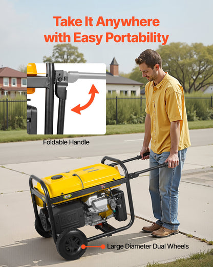 Portable Generator, 9625W Peak Watt Home Generator, Backup Generators for Home with Foldable Handle, Electric Start, Gas Powered, CO Sensor, RV & Emergency Ready 30A & 20A Outlets, AVR