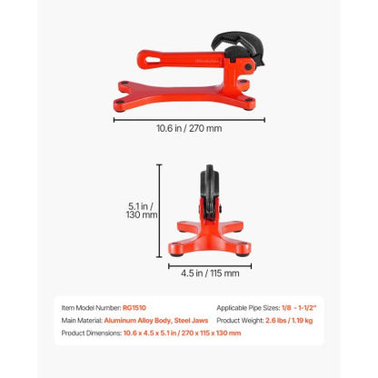 Rörskruvstäd Bärbar lättviktsrörskruv i aluminium 1/8" till 1-1/2" Kapacitet |  EU