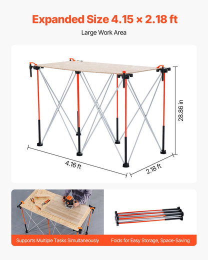 Portable Folding Workstand, 4.15 x 2.18 ft Collapsible Workbench, 2500 lbs Weight Capacity, No Assembly Foldable Work Stand with Storage Bag, Table Top NOT Included, for Garage Workshop Outdoor