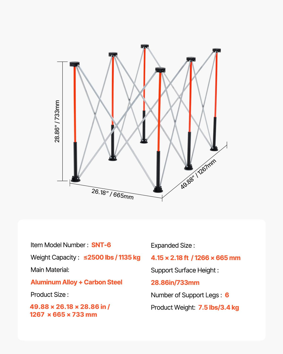 Portable Folding Workstand, 4.15 x 2.18 ft Collapsible Workbench, 2500 lbs Weight Capacity, No Assembly Foldable Work Stand with Storage Bag, Table Top NOT Included, for Garage Workshop Outdoor