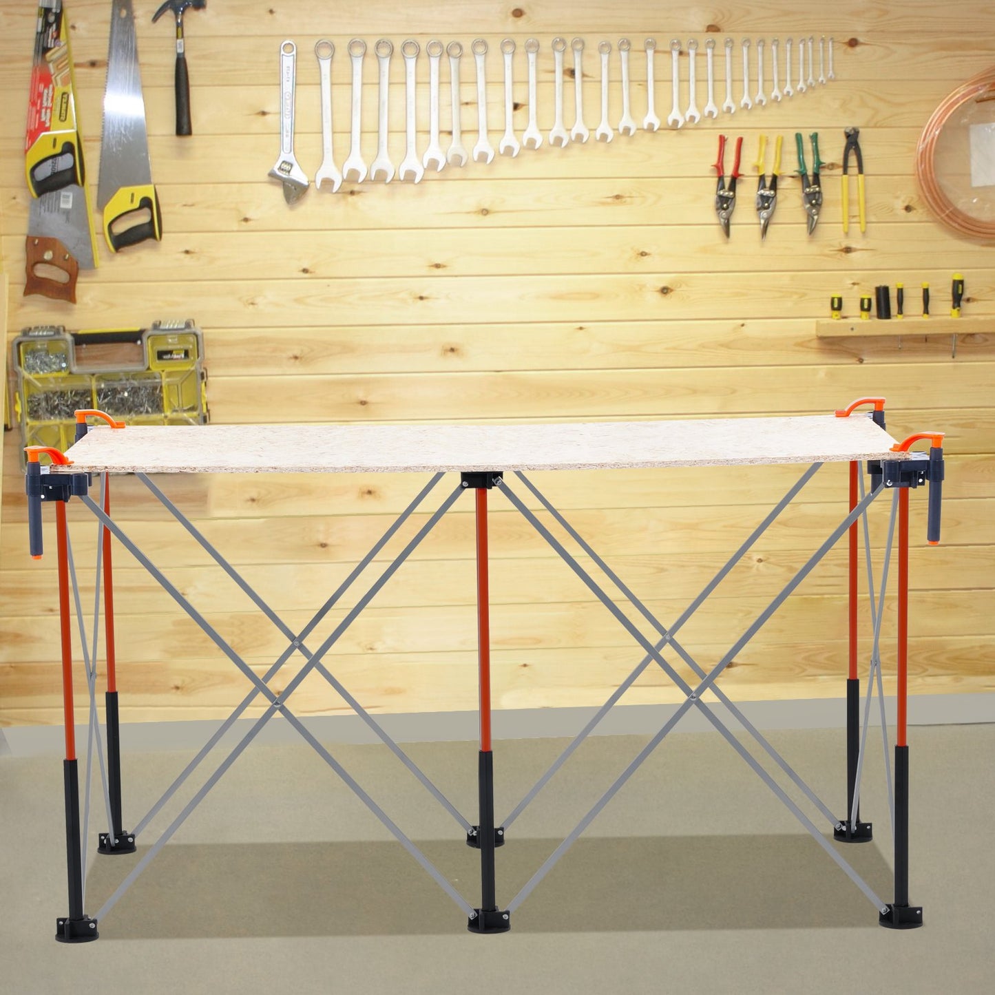 Portable Folding Workstand, 4.15 x 2.18 ft Collapsible Workbench, 2500 lbs Weight Capacity, No Assembly Foldable Work Stand with Storage Bag, Table Top NOT Included, for Garage Workshop Outdoor