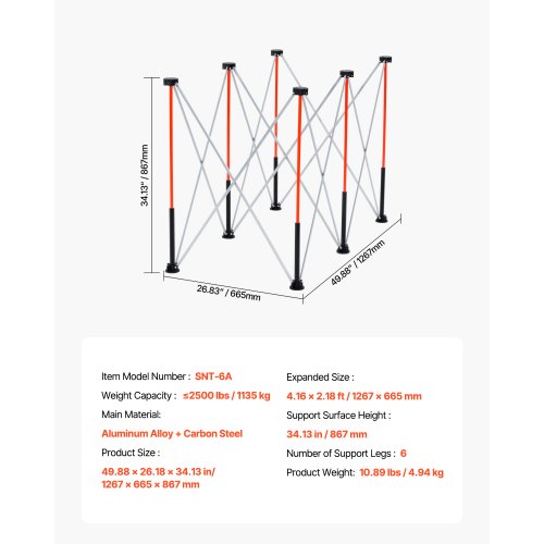 Bärbart hopfällbart arbetsställ 1267 x 665 mm Hopfällbart arbetsställ 1135 kg