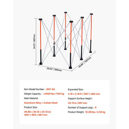 Bärbart hopfällbart arbetsställ 1267 x 665 mm Hopfällbart arbetsställ 1135 kg
