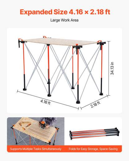 Portable Folding Workstand, 4.16 x 2.18 ft Collapsible Workbench, 2500 lbs Weight Capacity, No Assembly Foldable Work Stand with Storage Bag, Table Top NOT Included, for Garage Workshop Outdoor