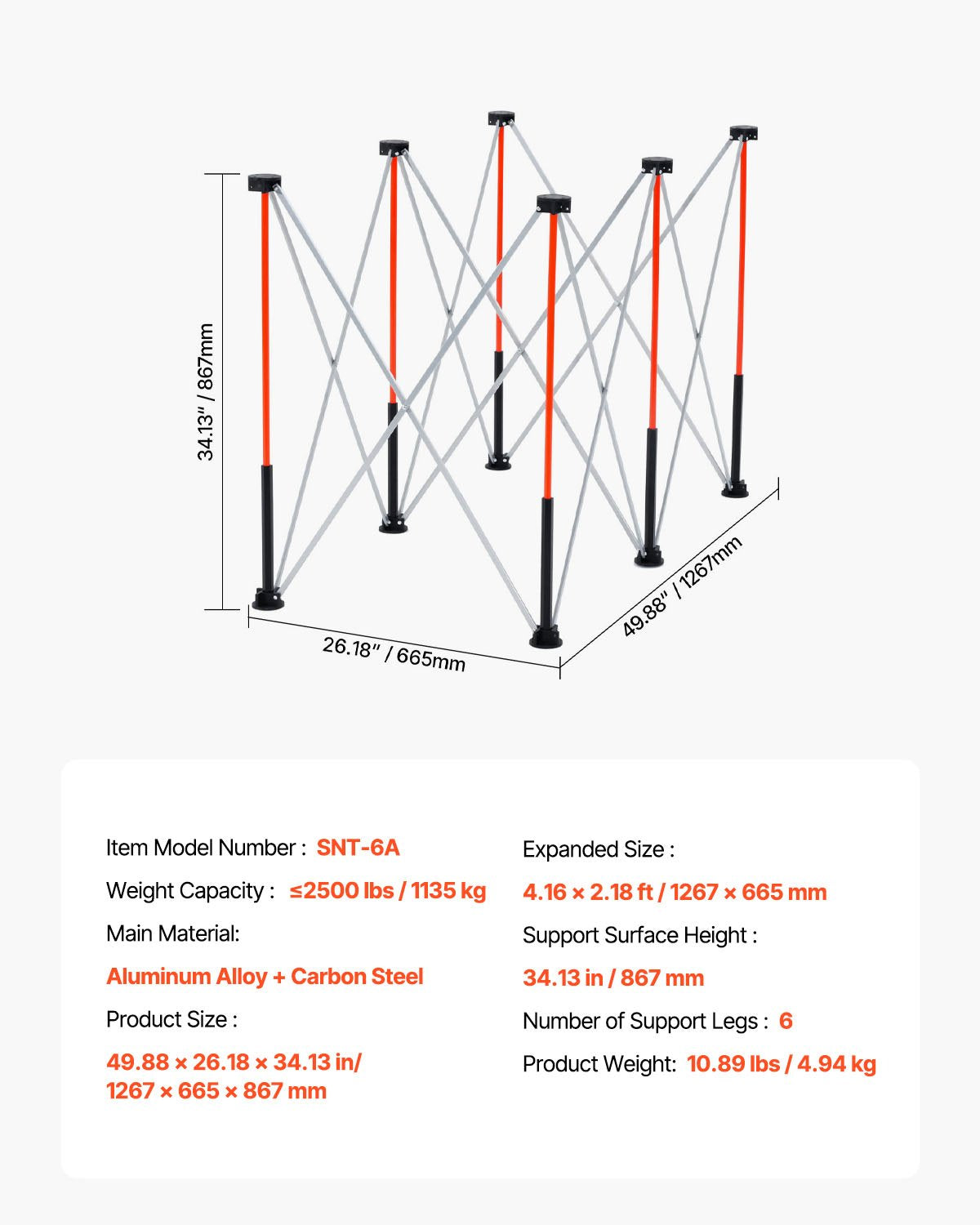 Portable Folding Workstand, 4.16 x 2.18 ft Collapsible Workbench, 2500 lbs Weight Capacity, No Assembly Foldable Work Stand with Storage Bag, Table Top NOT Included, for Garage Workshop Outdoor