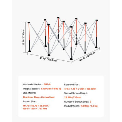 Bärbart hopfällbart arbetsställ 1264 x 1264 mm Hopfällbart arbetsställ 1589 kg