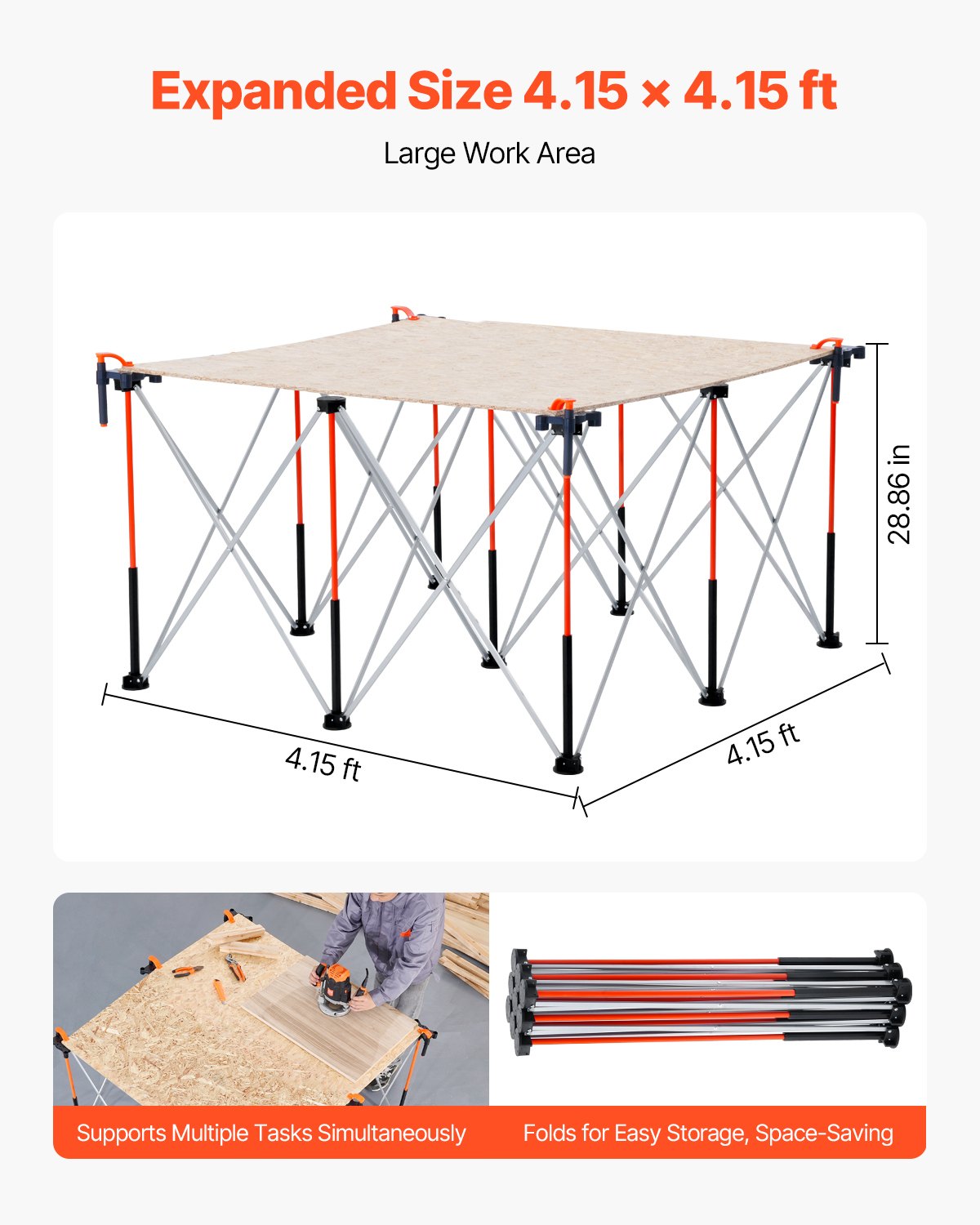 Portable Folding Workstand, 4.15 x 4.15 ft Collapsible Workbench, 3500 lbs Weight Capacity, No Assembly Foldable Work Stand with Storage Bag, Table Top NOT Included, for Garage Workshop Outdoor