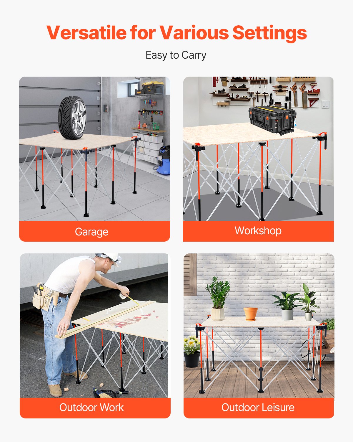 Portable Folding Workstand, 4.15 x 4.15 ft Collapsible Workbench, 3500 lbs Weight Capacity, No Assembly Foldable Work Stand with Storage Bag, Table Top NOT Included, for Garage Workshop Outdoor