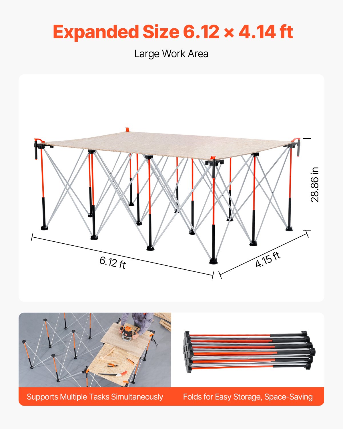 Portable Folding Workstand, 6.12 x 4.14 ft Collapsible Workbench, 4500 lbs Weight Capacity, No Assembly Foldable Work Stand with Storage Bag, Table Top NOT Included, for Garage Workshop Outdoor