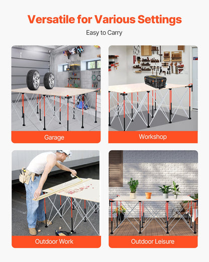 Portable Folding Workstand, 6.12 x 4.14 ft Collapsible Workbench, 4500 lbs Weight Capacity, No Assembly Foldable Work Stand with Storage Bag, Table Top NOT Included, for Garage Workshop Outdoor