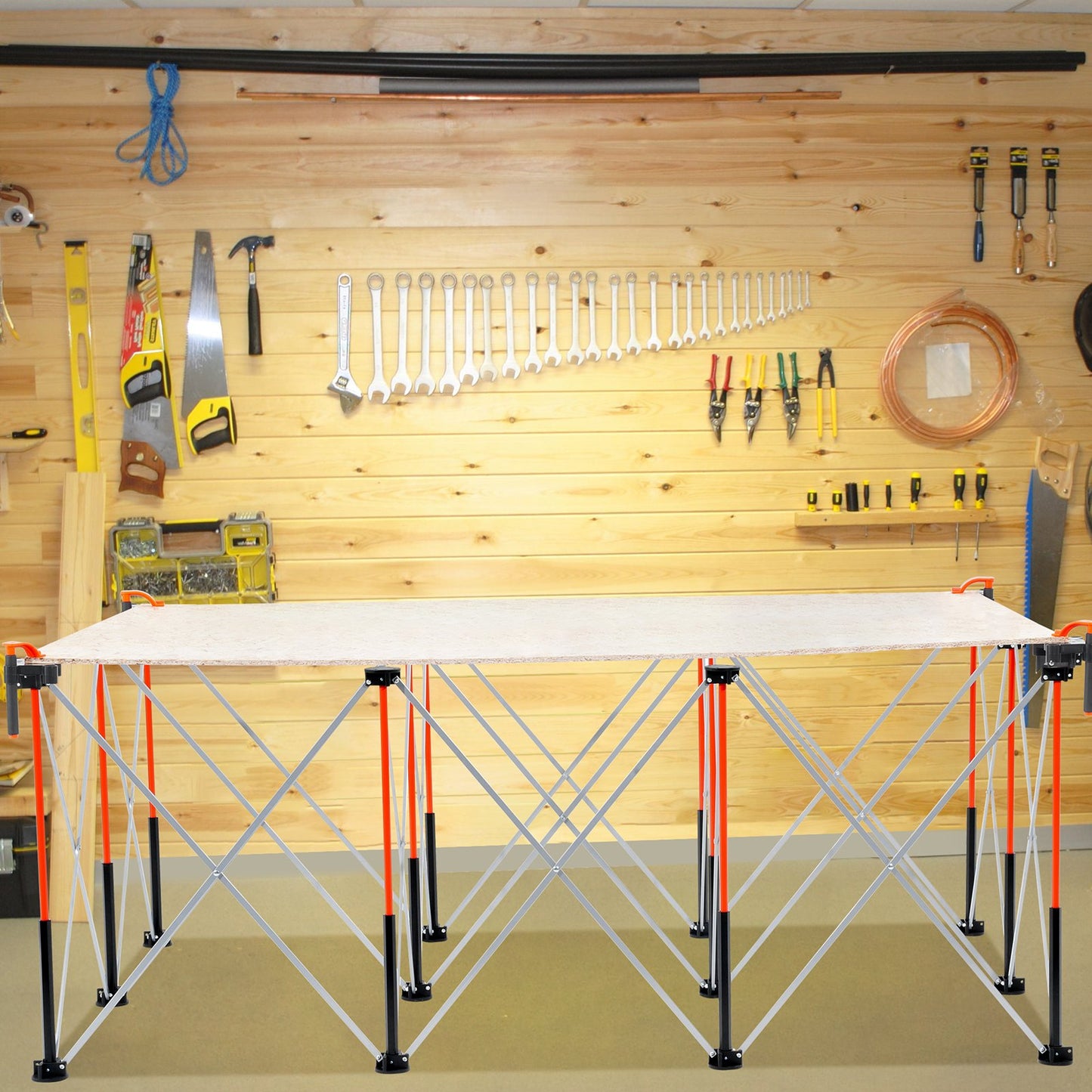 Portable Folding Workstand, 6.12 x 4.14 ft Collapsible Workbench, 4500 lbs Weight Capacity, No Assembly Foldable Work Stand with Storage Bag, Table Top NOT Included, for Garage Workshop Outdoor