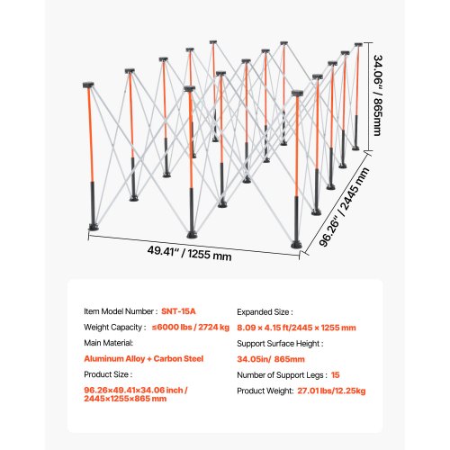 Bärbart hopfällbart arbetsställ 2445 x 1255 mm Hopfällbart arbetsställ 2724 kg