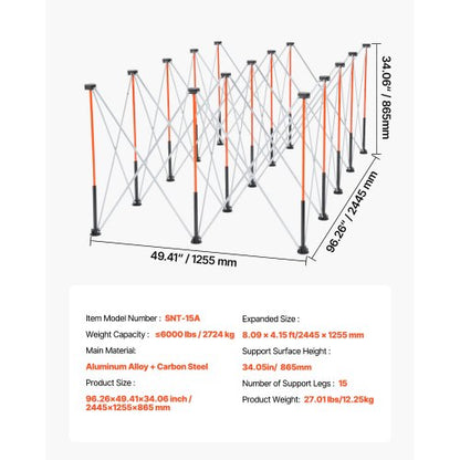 Bärbart hopfällbart arbetsställ 2445 x 1255 mm Hopfällbart arbetsställ 2724 kg