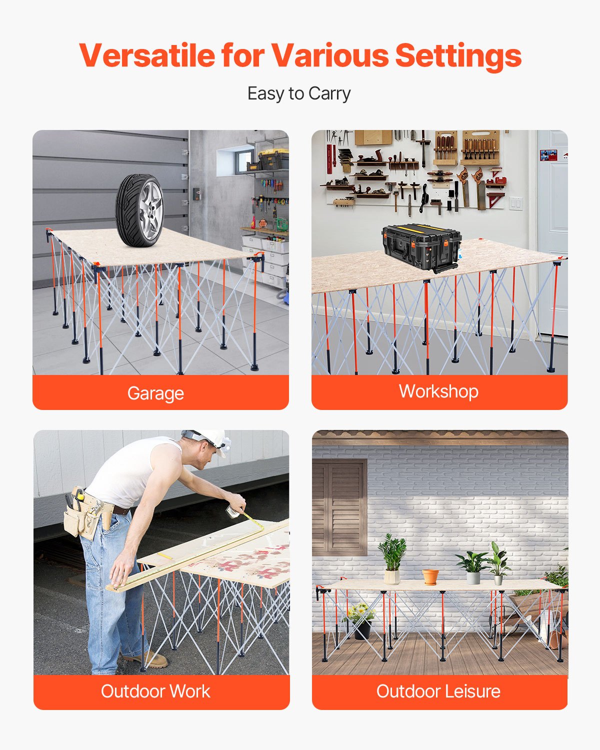 Portable Folding Workstand, 8.02 x 4.12 ft Collapsible Workbench, 6000 lbs Weight Capacity, No Assembly Foldable Work Stand with Storage Bag, Table Top NOT Included, for Garage Workshop Outdoor