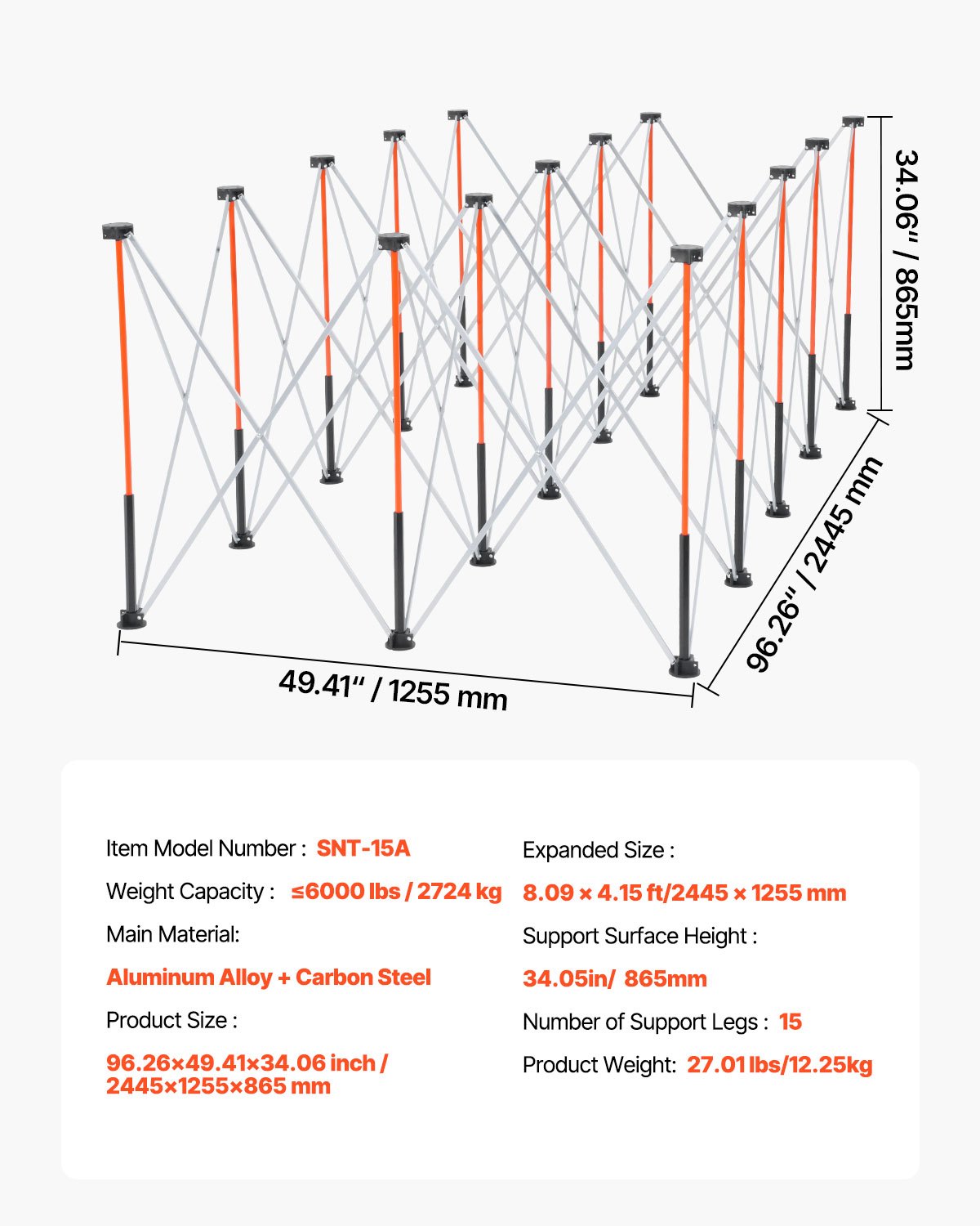 Portable Folding Workstand, 8.02 x 4.12 ft Collapsible Workbench, 6000 lbs Weight Capacity, No Assembly Foldable Work Stand with Storage Bag, Table Top NOT Included, for Garage Workshop Outdoor