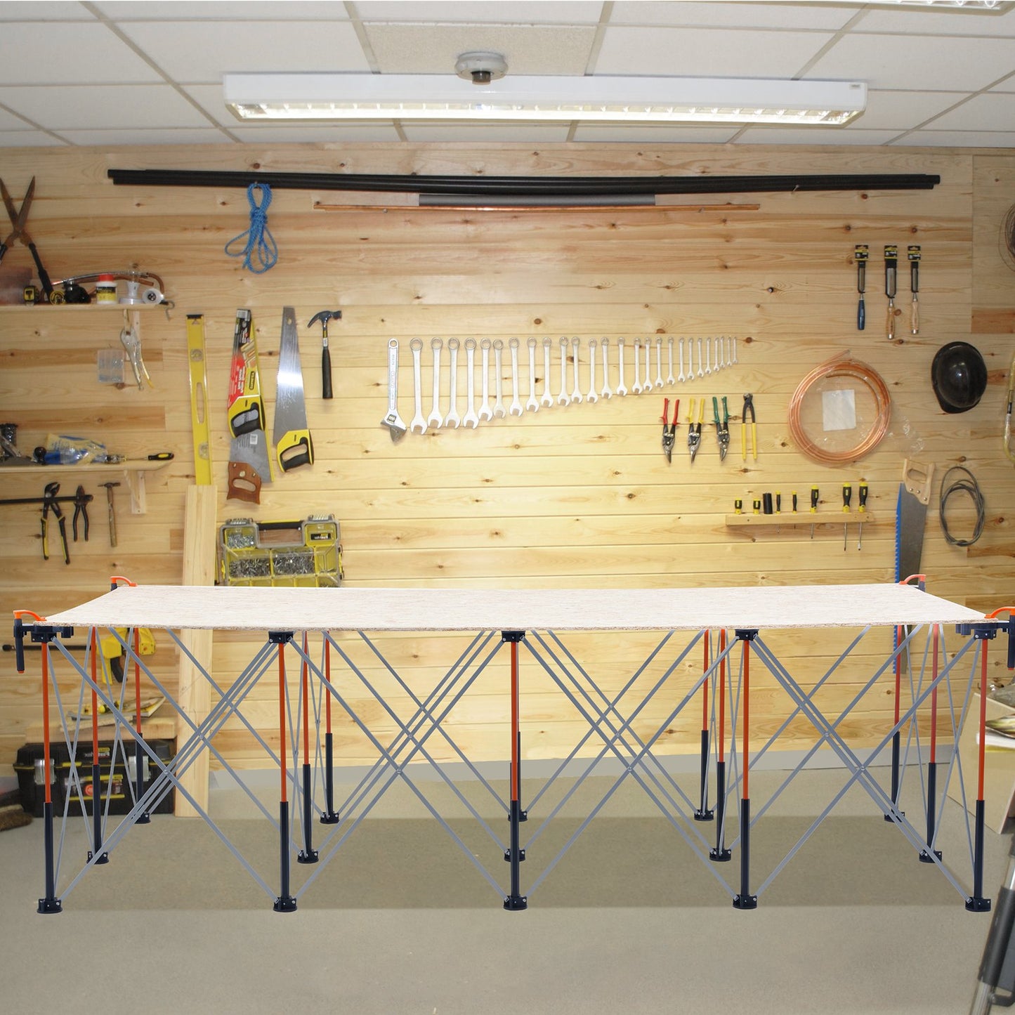 Portable Folding Workstand, 8.02 x 4.12 ft Collapsible Workbench, 6000 lbs Weight Capacity, No Assembly Foldable Work Stand with Storage Bag, Table Top NOT Included, for Garage Workshop Outdoor