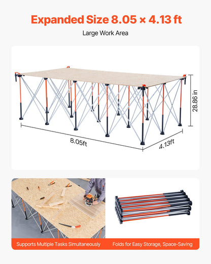 Portable Folding Workstand, 8.05 x 4.13 ft Collapsible Workbench, 6000 lbs Weight Capacity, No Assembly Foldable Work Stand with Storage Bag, Table Top NOT Included, for Garage Workshop Outdoor