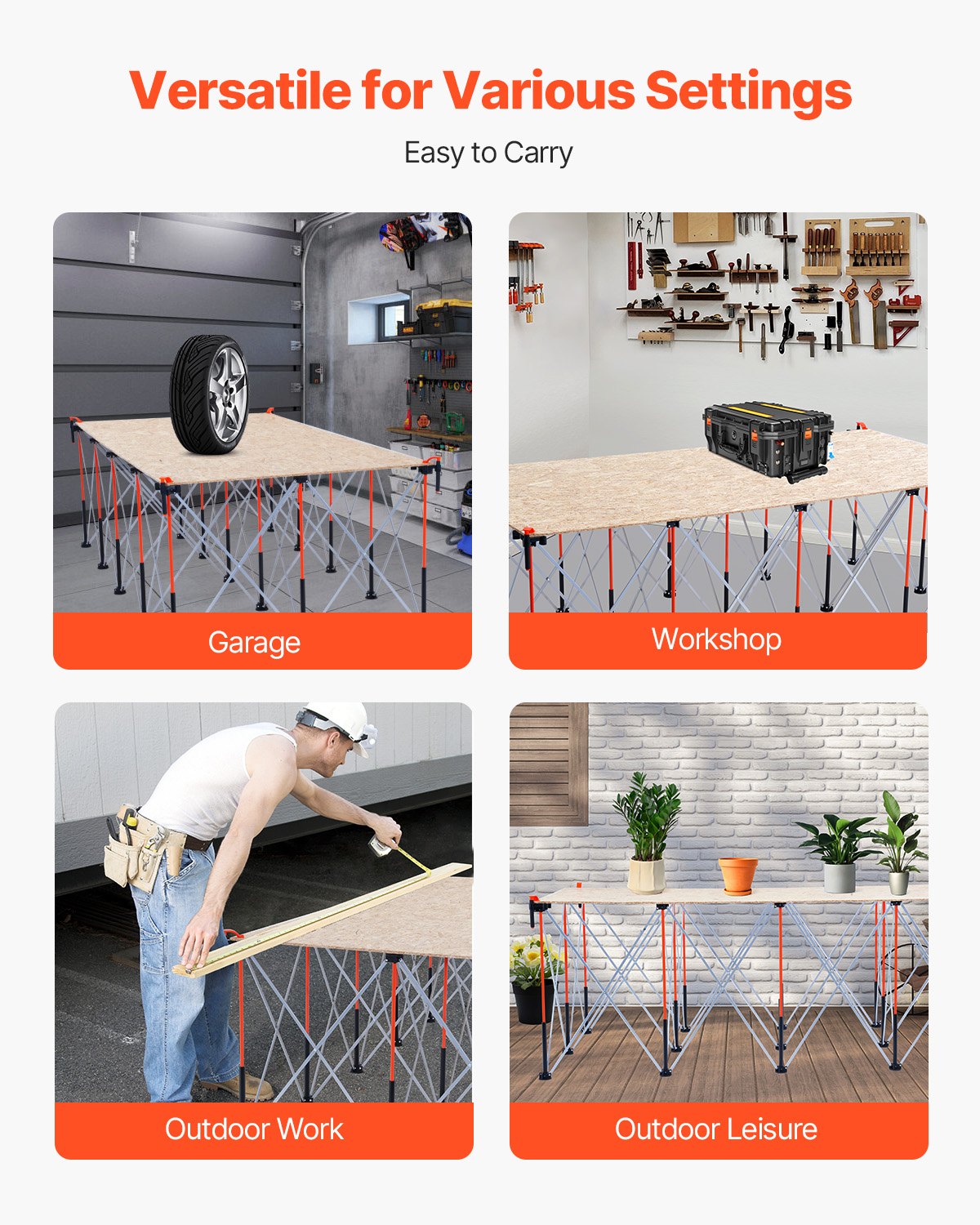 Portable Folding Workstand, 8.05 x 4.13 ft Collapsible Workbench, 6000 lbs Weight Capacity, No Assembly Foldable Work Stand with Storage Bag, Table Top NOT Included, for Garage Workshop Outdoor