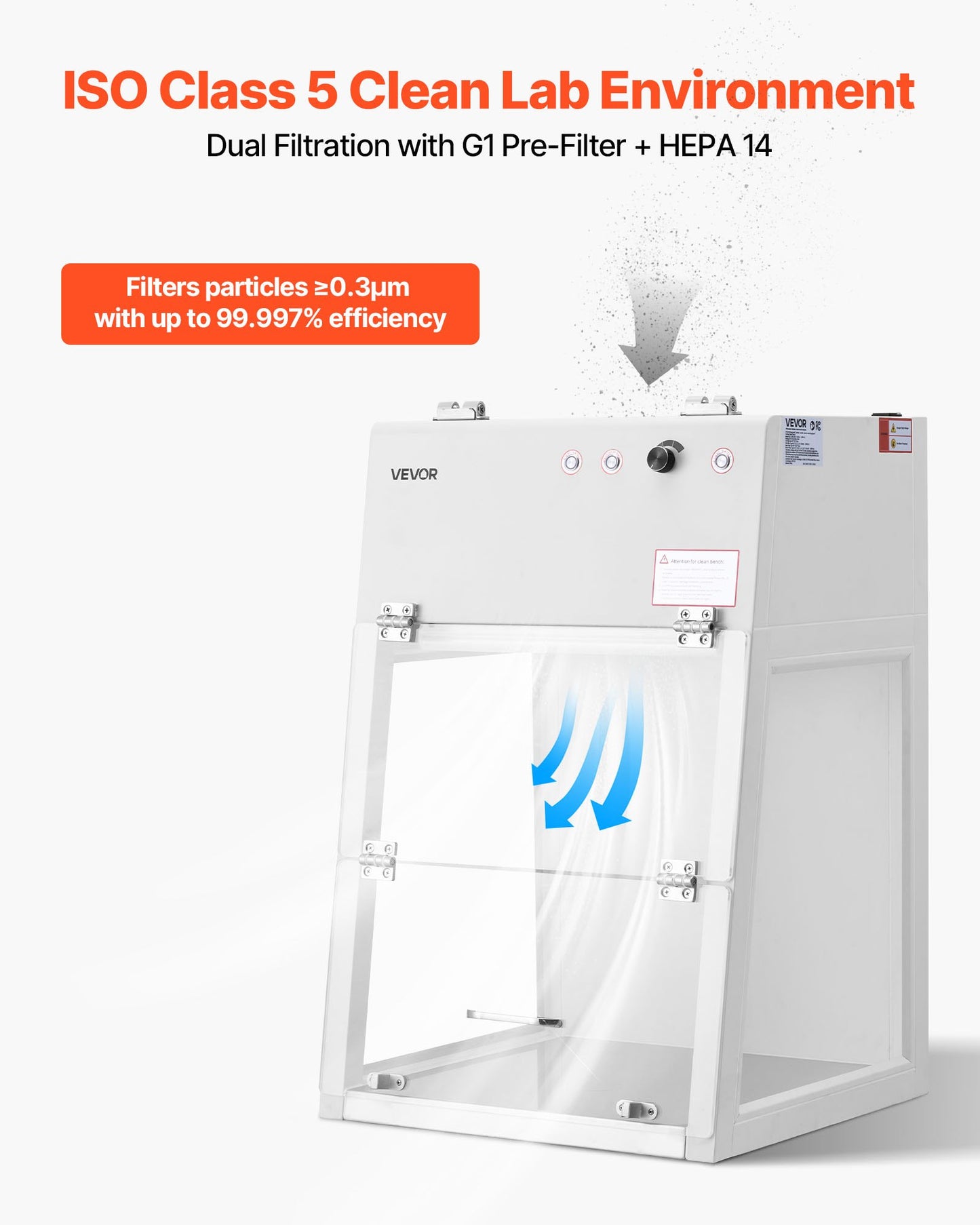 Laminar Flow Hood, 20.08 x 20.47 x 23.62 inch Working Area Portable Clean Room, Meets ISO Class 5 Clean Room Standards, with HEPA-14 Filter and G1 Pre-Filter, for Medical and Laboratory Use