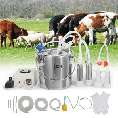 Goat Milking Machine, 12 L 304 Stainless Steel Bucket, Electric Automatic Pulsation Vacuum Milker, Portable Milker with Food-grade Silicone Cups and Tubes, Adjustable Suction for Cows and Sheep