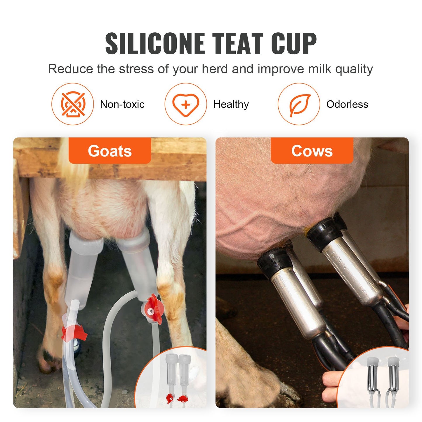 Goat Milking Machine, 12 L 304 Stainless Steel Bucket, Electric Automatic Pulsation Vacuum Milker, Portable Milker with Food-grade Silicone Cups and Tubes, Adjustable Suction for Cows and Sheep