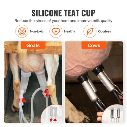 Goat Milking Machine, 12 L 304 Stainless Steel Bucket, Electric Automatic Pulsation Vacuum Milker, Portable Milker with Food-grade Silicone Cups and Tubes, Adjustable Suction for Cows and Sheep