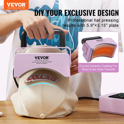 Hat Press Machine Mini Hat Heat Press för Kepsar 5,9x3,15 tums tallrik Lila