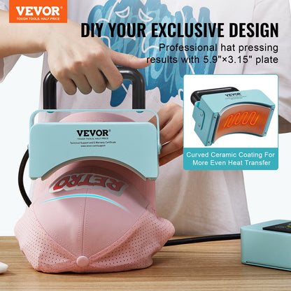 Hat Press Machine Mini Hat Heat Press för Kepsar 5,9x3,15 tums tallrik Grön
