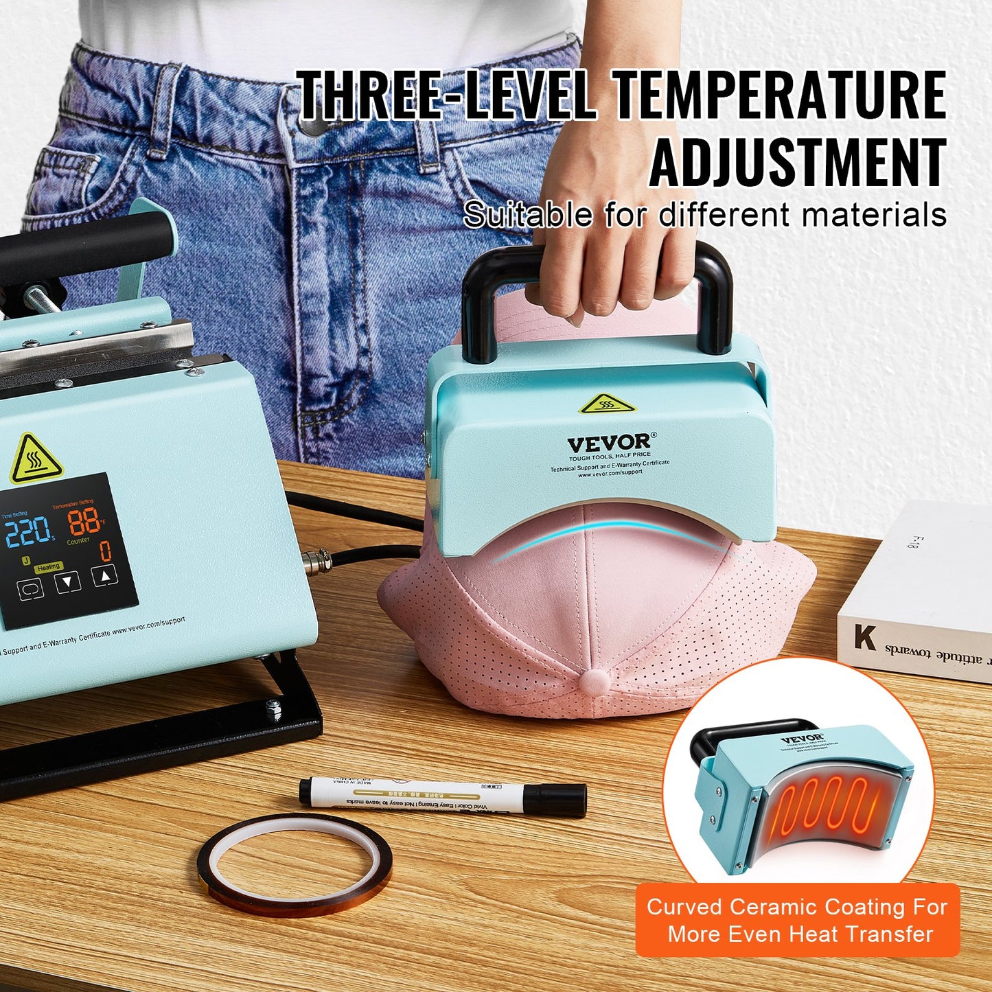 2-in-1-Heißpresse für Becher und Hüte, Heizmaschine für Kappen, Hüte und Tassen