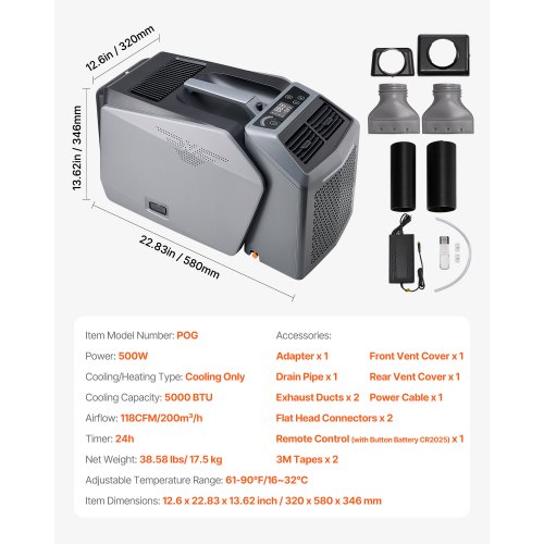 Tragbare Klimaanlage 5000BTU Zeltklimaanlage AC/DC für Camping | EU