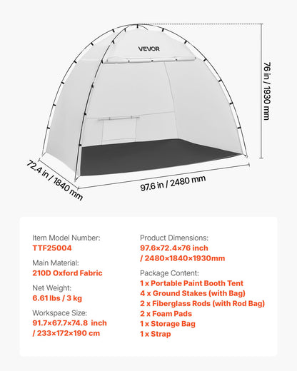 Portable Paint Booth Tent, 91.7 x 67.7 x 74.8 inch Painting Tent Station, Spray Shelter with Built-in Floor & Mesh Screen, Large Space, Oxford Spray Painting Tents for Cupboard, Chairs, Tables