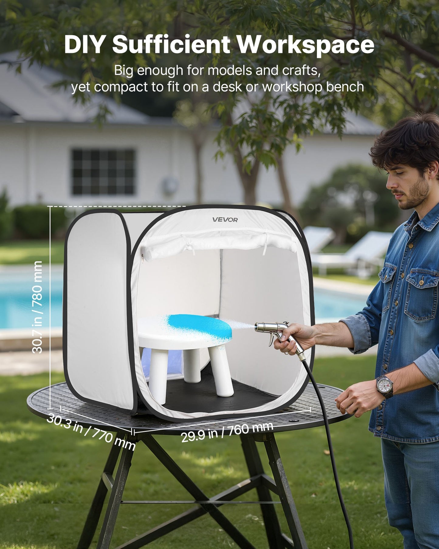 Portable Paint Booth Tent, 28.3 x 28.5 x 29.5 inch Pop-Up Portable Spray Paint Tent with Mesh Door, Spray Painting Tents for Cabinets, Chairs, Models, Tables, Pop-Up Design, Efficient Airflow