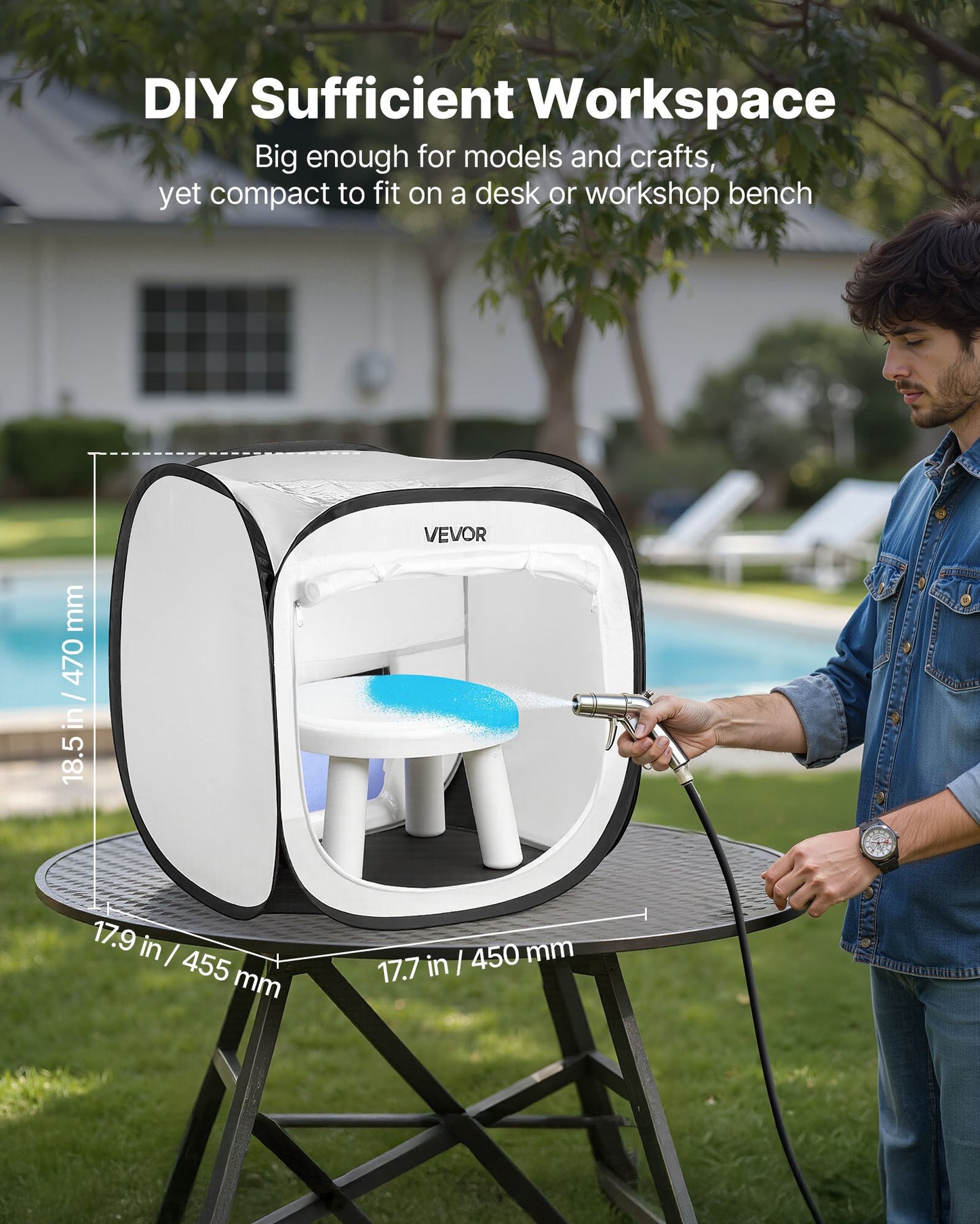 Portable Paint Booth Tent, 15.94 x 15.94 x 16.9 inch Pop-Up Portable Spray Paint Tent with Mesh Door, Spray Painting Tents for Small Models, Sculptures, Vases, Photo Frames, Pop-Up Design