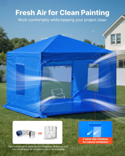 Portable Paint Booth Tent, 115.35 x 115.35 x 71.26 inch Portable Garage Spray Tent, Waterproof Spray Booth with Foldable Frame Design & 2 Mesh Side Windows for Auto Parts, Furniture, Motorcycle