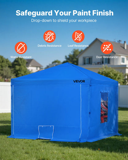 Portable Paint Booth Tent, 115.35 x 115.35 x 71.26 inch Portable Garage Spray Tent, Waterproof Spray Booth with Foldable Frame Design & 2 Mesh Side Windows for Auto Parts, Furniture, Motorcycle