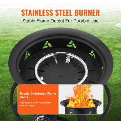 Propane Fire Pit, 24-Inch Diameter Outdoor Portable Gas Fire Pit with Cover & Lava Rocks, Adjustable Flame Height Camping Firepit for Heating, Lighting, Gathering, 58,000 BTU, Black