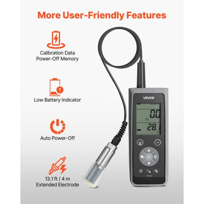 Mätare för löst syre, mätområde 0,0-50,0 mg/L, bärbart kit för mätning av löst syre med 4 m elektrodkabel, Bluetooth/USB-dataöverföring, lagring av 750 dataset, DO-mätare för dammar |  EU