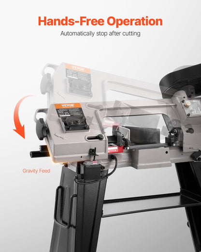 Metal Horizontal Band Saw, 4 in x 6 in Rectangular Cutting Capacity, 110V Metal Vertical Cutting Bandsaw with 550W Motor, 0-45° Angle Adjustment, Variable Speed, for Metal, Wood, and Plastic