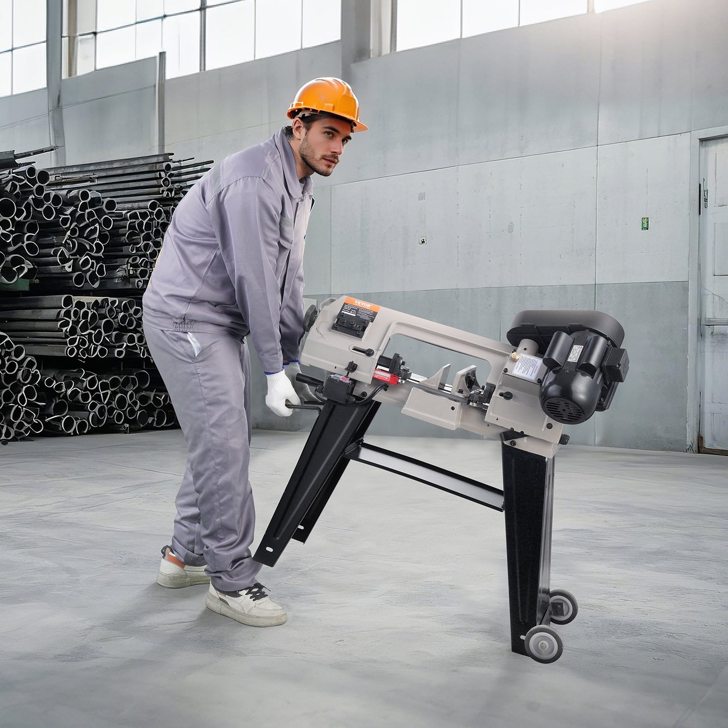 Metal Horizontal Band Saw, 4 in x 6 in Rectangular Cutting Capacity, 110V Metal Vertical Cutting Bandsaw with 550W Motor, 0-45° Angle Adjustment, Variable Speed, for Metal, Wood, and Plastic